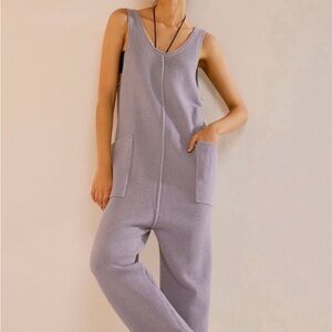 Free People Beach Lavender Knit Sweater Hailee Jumpsuit, Size Large